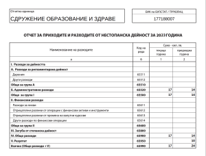 ОТЧЕТ ЗА ПРИХОДИТЕ И РАЗХОДИТЕ ОТ НЕСТОПАНСКА ДЕЙНОСТ ЗА 2023 ГОДИНА